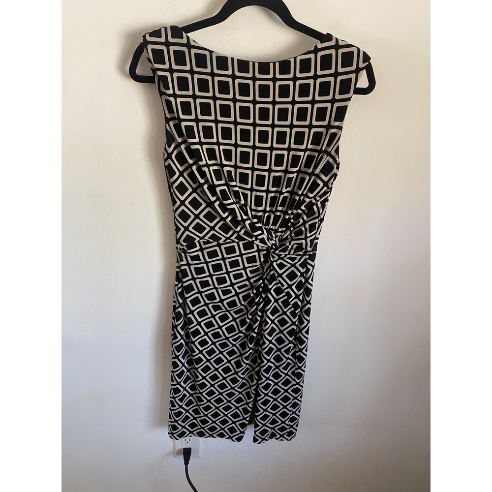 Lauren Ralph Lauren Black Cream Geometric Twist Front Sheath Dress Size 8